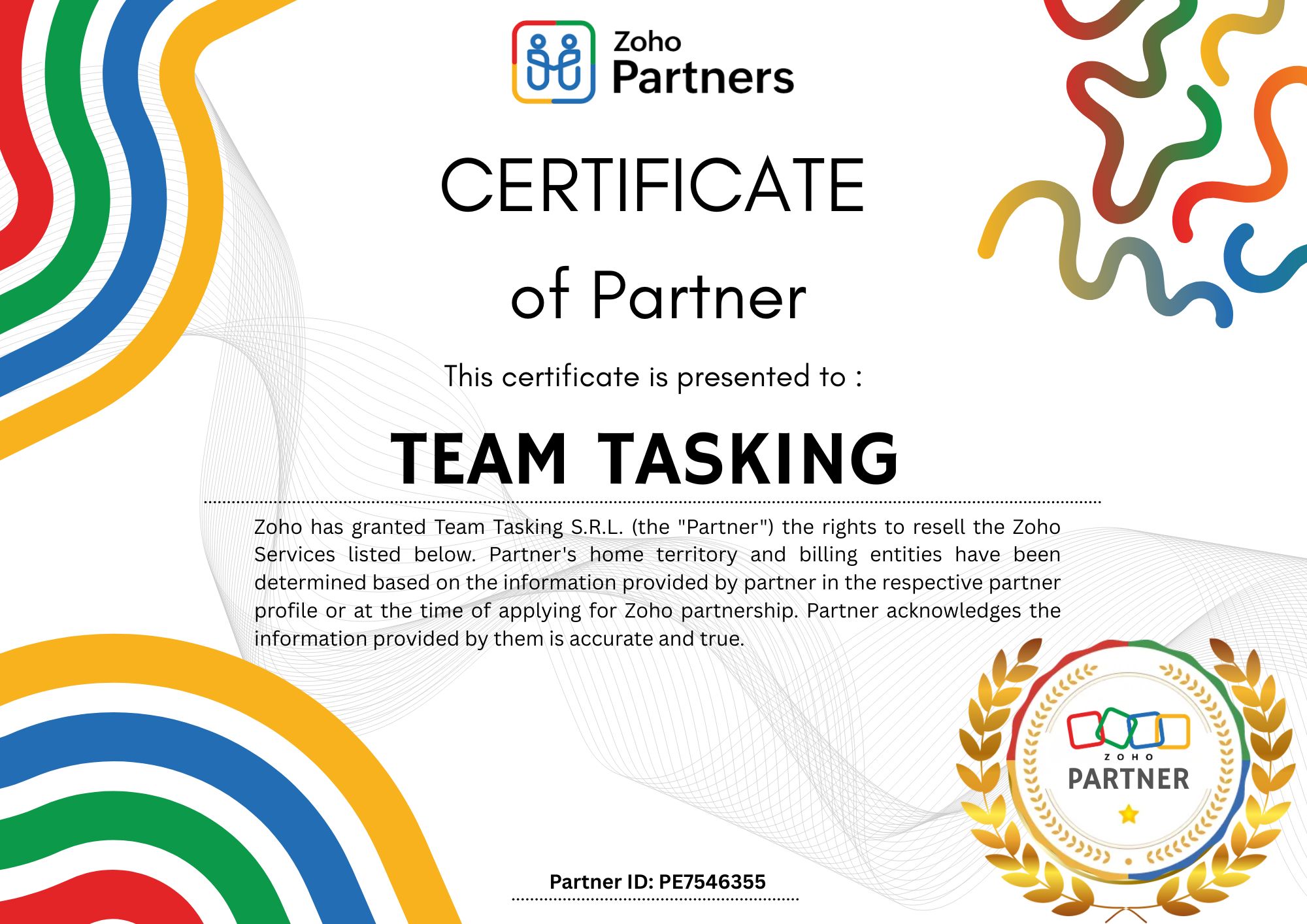Zoho Authorized Partner Certificate